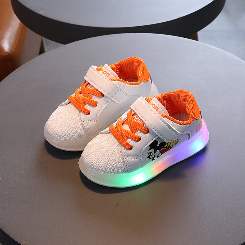 Disney crianças sapatos casuais botas luminosas led meninos meninas tênis bebê treinador tenis desenhos animados minniemickey mouse sneaker