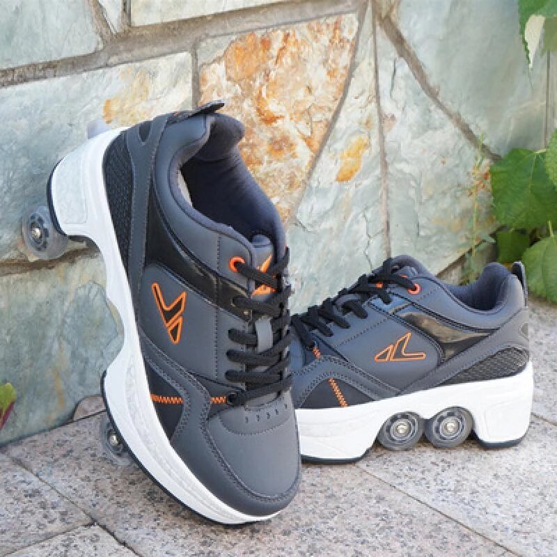 Pu Leather Adult Sport Roller Skate Shoes Casual Deformation Parkour Sneakers Skates With 4-Wheel For Rounds Children Of Running