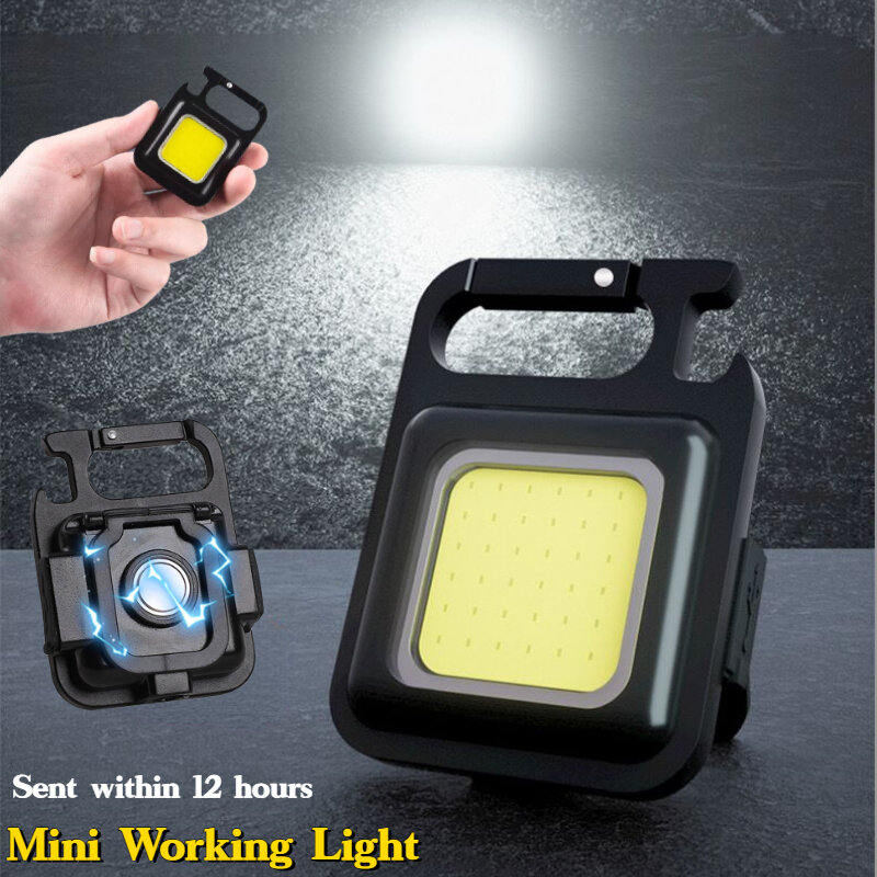 Mini luce da lavoro LED luce da campeggio 6cm torcia abbagliante COB portachiavi luce ricarica USB lampade di emergenza forte luce magnetica