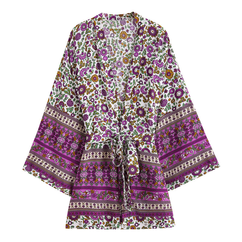 Rayon Cotton Blusas Nữ Chim Công Xanh Ngắn Kimono Áo Choàng Che Vải Choàng Tất Casual Nữ Áo Sơ Mi Nữ Boho
