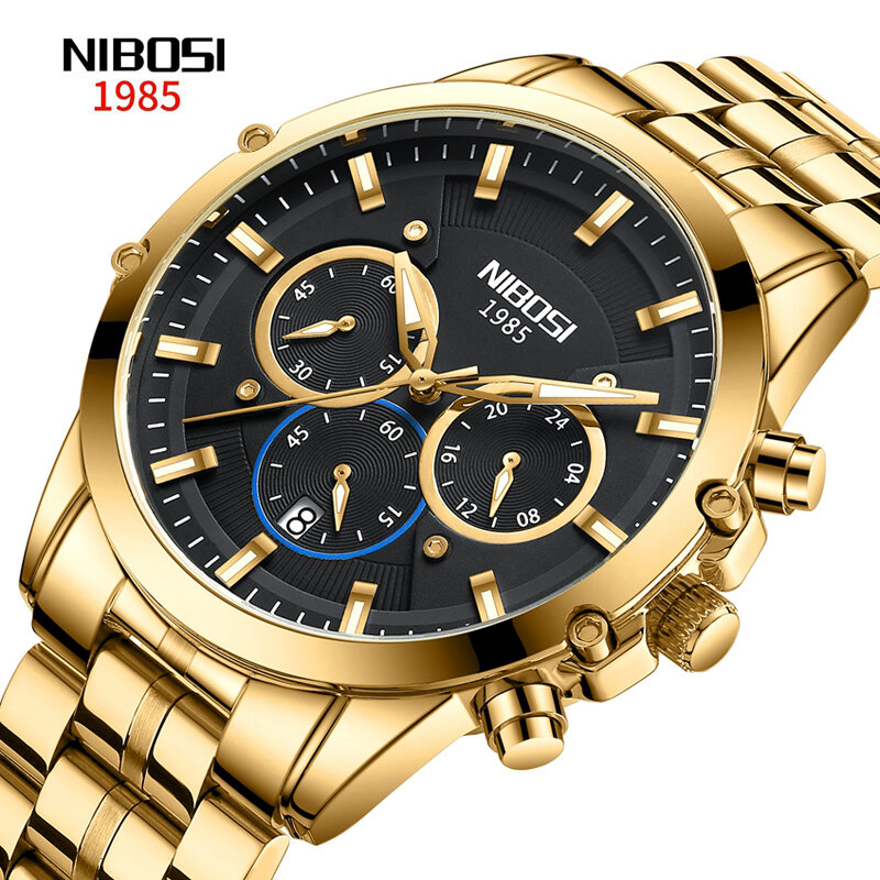 Męskie zegarki NIBOSI luksusowe sportowe zegarek chronograf kwarcowy dla mężczyzn wodoodporne świecące zegarek z datownikiem Relogio Masculino