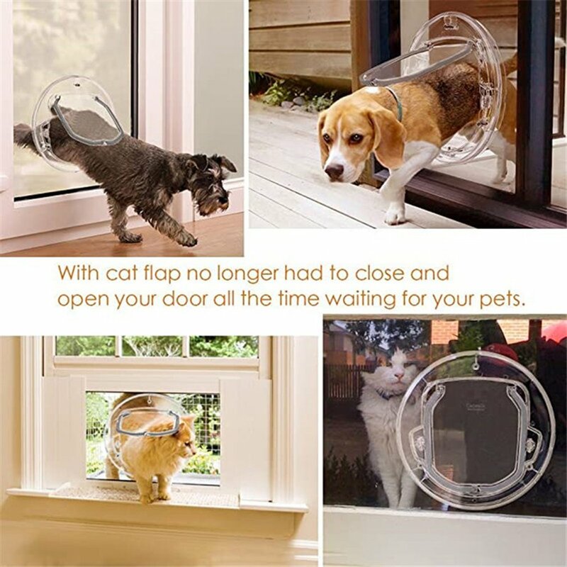 Porta para animais de estimação com fechadura, para tela, janela de correr, vidro, transparente, redonda, para gato, cachorro, filhote