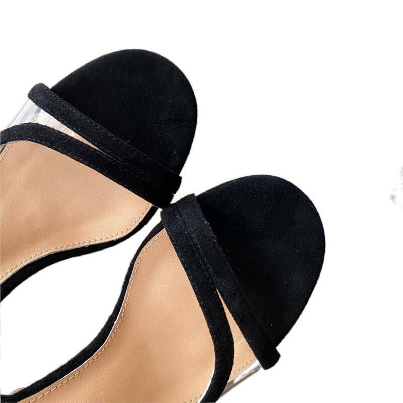 Ladies Suede Apricot Red Black PVC Transparent Strap Sexy Slingback Sandals Everyday Office Lady Pumps Large Size 35-42   10.5cm