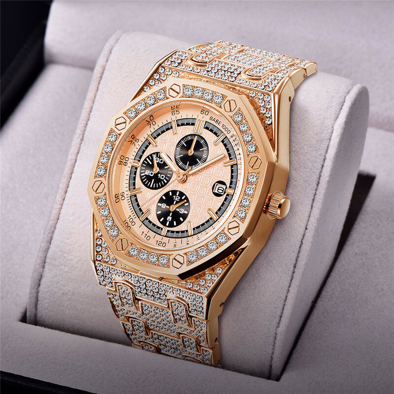 นาฬิกาแฟชั่น2023เย็นสำหรับผู้ชายนาฬิกาฮิปฮอปประดับเพชรนาฬิกาควอตซ์แบรนด์หรูชั้นนำ