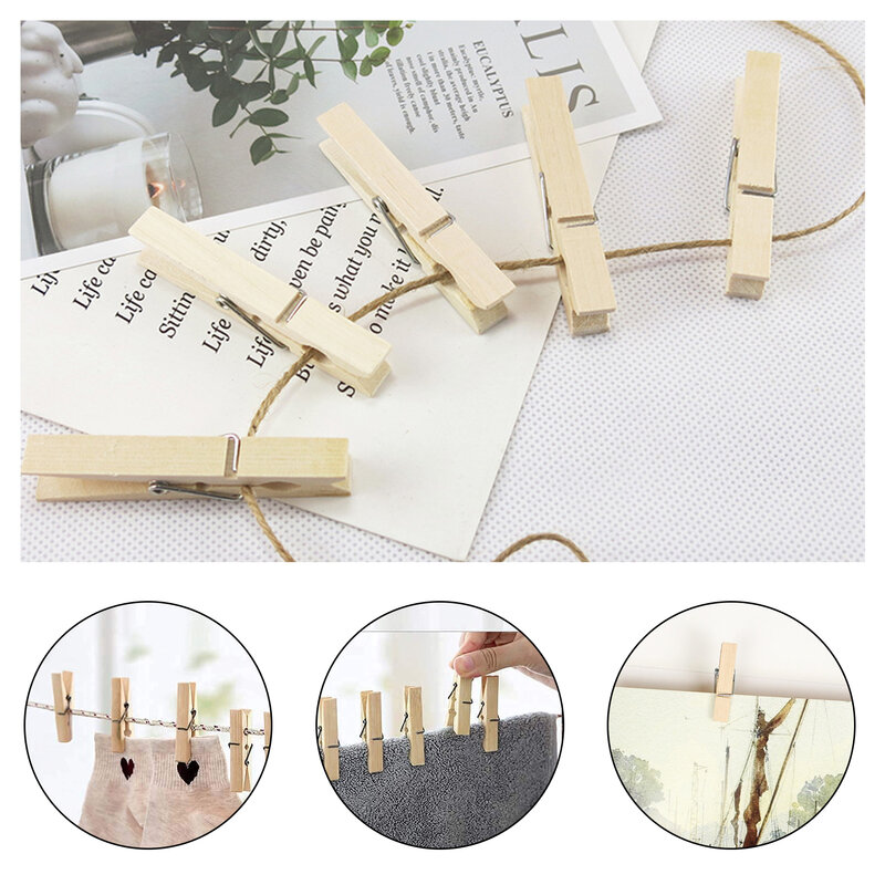 Wooden Clips Natural Wooden Small Picture Clips For Crafts Tiny Pegs With Jute Twine String Decorative Wood Clips For Wall