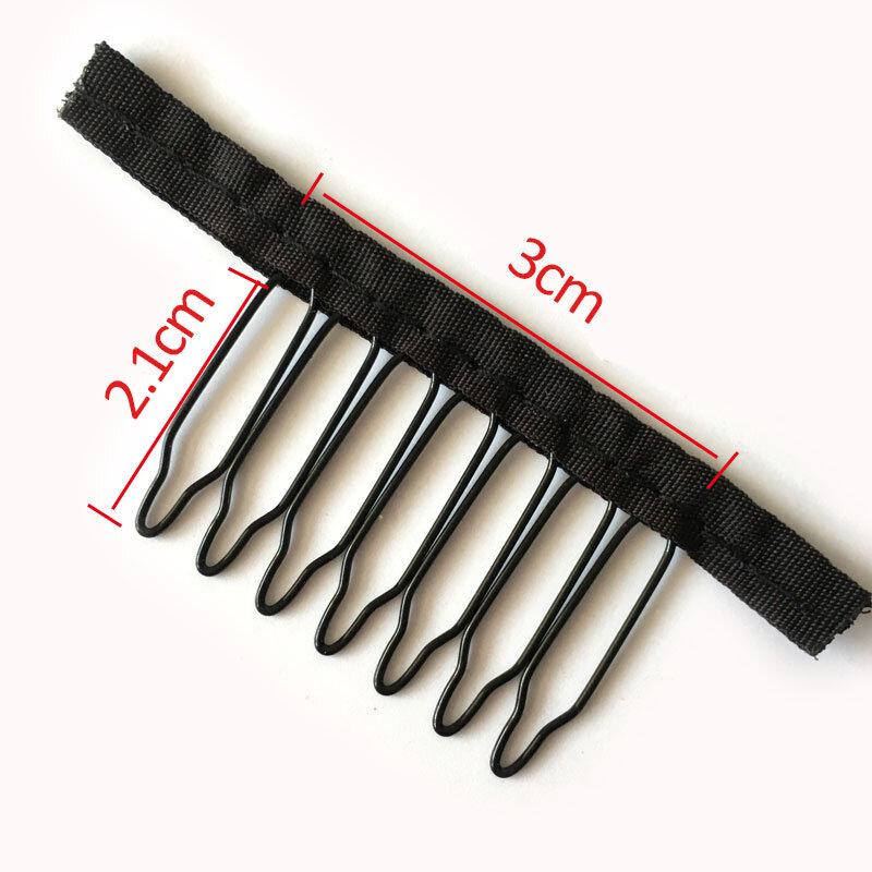 50Pcs/Bag Wig Comb With Polyster Cloth 7 Teeth Wig Accessories Clip in Human Hair Extensions Wholesale Black Lace Wig Clips
