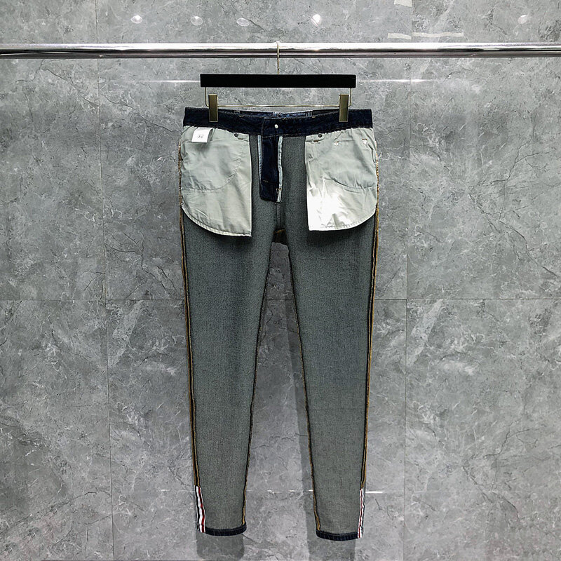 Tb Thom Mannen Jeans Fashion Designer Brand Slim Fit Zwart Blauw Grijs Denim Broek Voor Mannen Streetwear Casual Mannen kleding Jeans