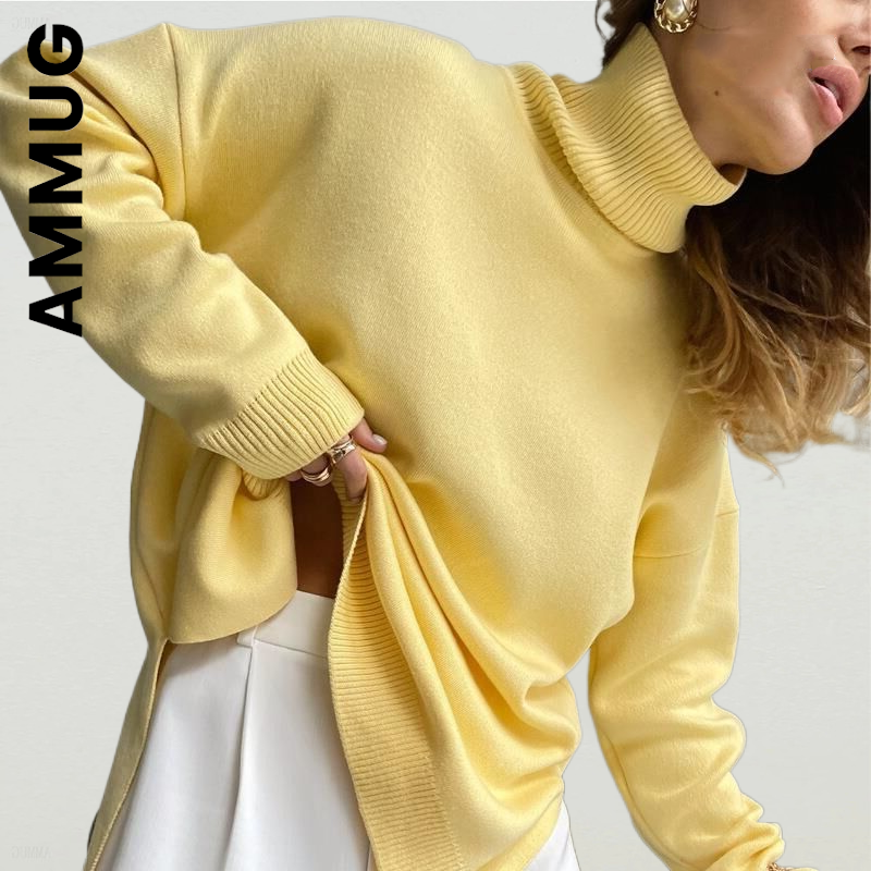 Ammug Knitted Fashion Turtleneck Women Sweater Sweet Popular Women Sweaters Girl Leisure Sweaters Women Simple Slim Tops Female
