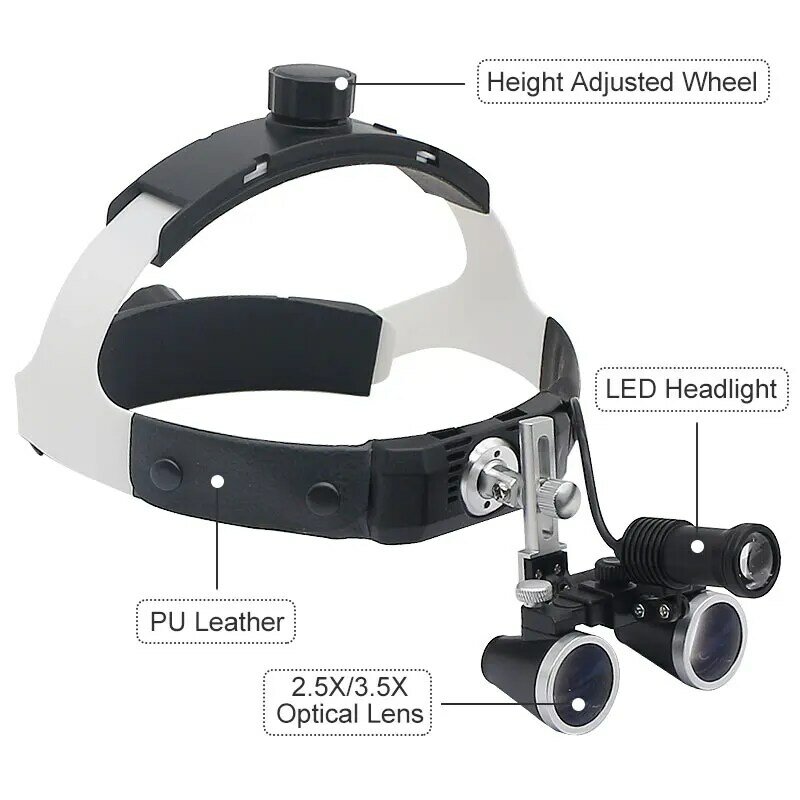 2.5X/3.5X Dental Loupe Helmet Headband Magnifier with Optional LED Head Lamp Headlight Rechargeable Battery