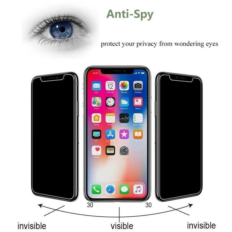 Sprimo datenschutz schutz glas für iphone 11 12 13 14 pro max xr anti spy gehärtetes glas für iphone 7 8 displayschutz folie