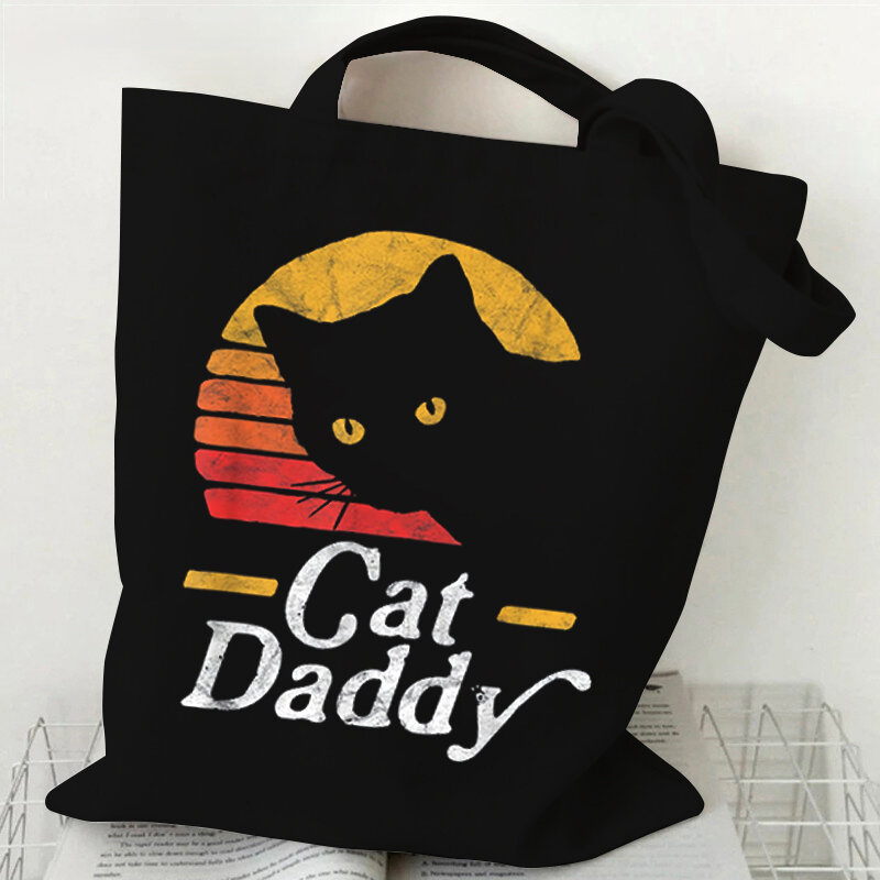 최고의 고양이의 날 이제까지 귀여운 고양이 쇼핑 가방, 여성 만화 토트 백 빈티지 캔버스 가방 캐주얼 그래픽 핸드백 동물 쇼핑 가방