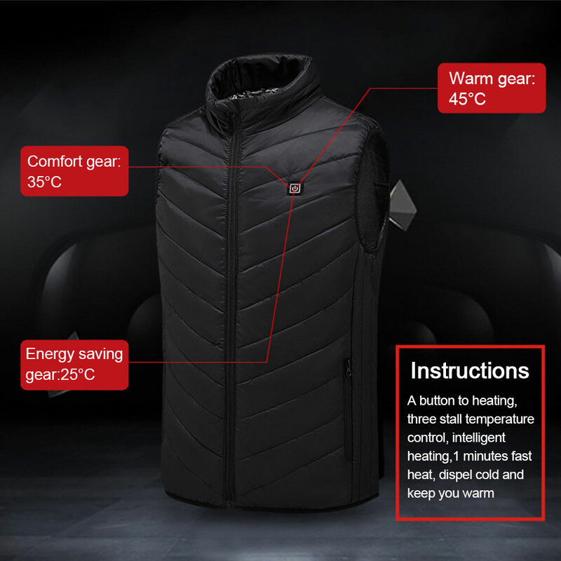 2022 New Winter USB Electric Heated Vest Heating Sleeveless Warm Jacket Unisex Oversized S-8XL for Outdoor