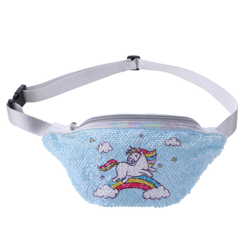 Sequins Unicorn Chest Bags for Kids Summer Waterproof Zip Waist Bag Girls Cartoon Mini Purse Children Potable Handbags Shoulder