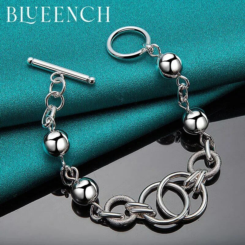Blueench-Anillo de bola de Plata de Ley 925 para mujer, pulsera de hebilla OT para fiesta, joyería de moda con personalidad