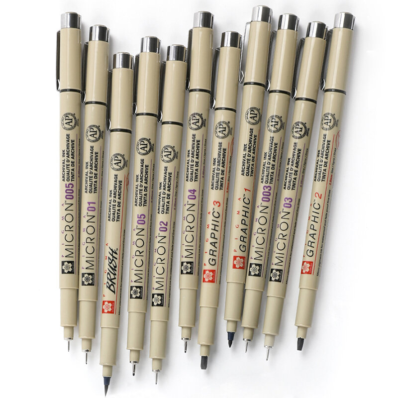Sakura 15Pcs Different Size Pigma Micron Needle Pen Set Waterproof Fine Liner Marker Brush Pen Sketch Drawing Design Manga Comic