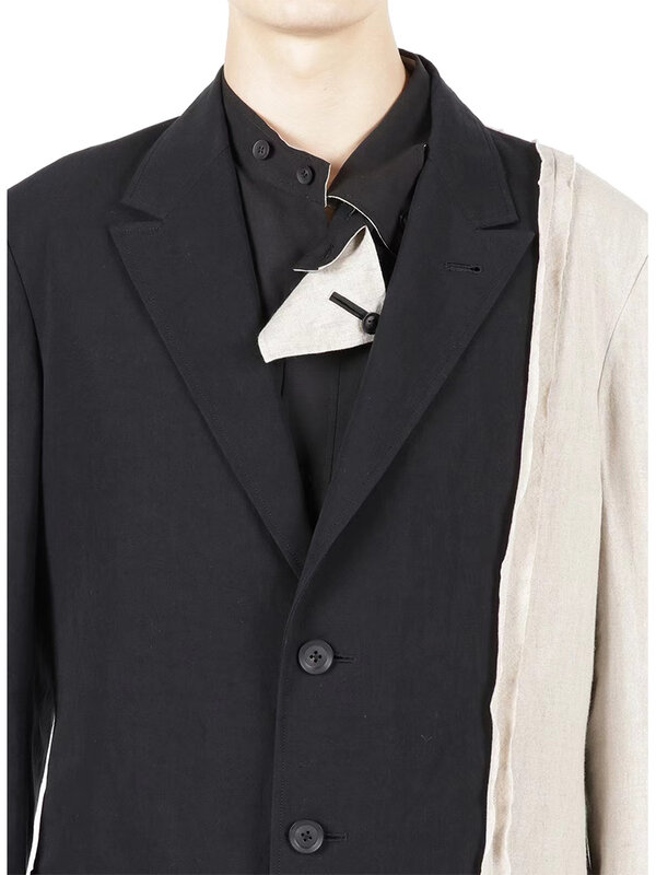 Blazer di lino giacche Unisex con cuciture a due colori yohji yamamoto men homme Japan style abbigliamento uomo blazer abbinato al colore top