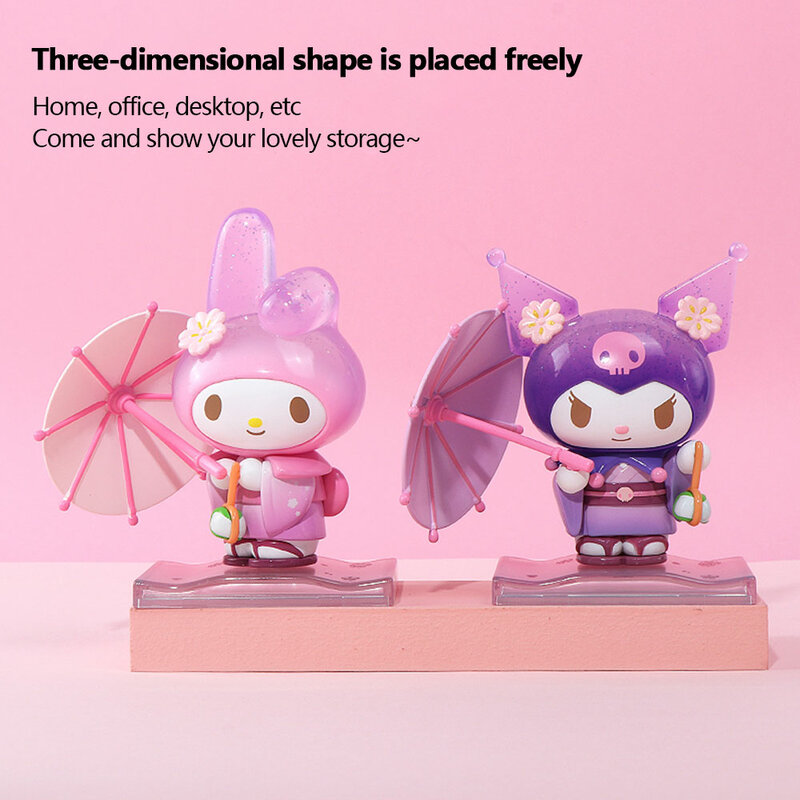 Sanrio personagens caixa cega kuromi cinnamoroll olá kitty melodia pocahcco figura brinquedos flores e frutas boneca coleção bonito
