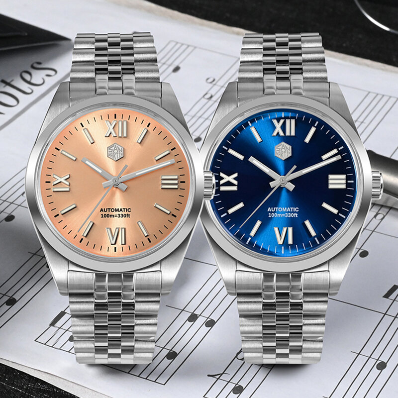 San Martin nowy 38.5mm luksusowe mężczyźni biznes automatyczny zegarek mechaniczny YN55 Sapphire klasyczny Design zegarek sportowy Relogio Masculino