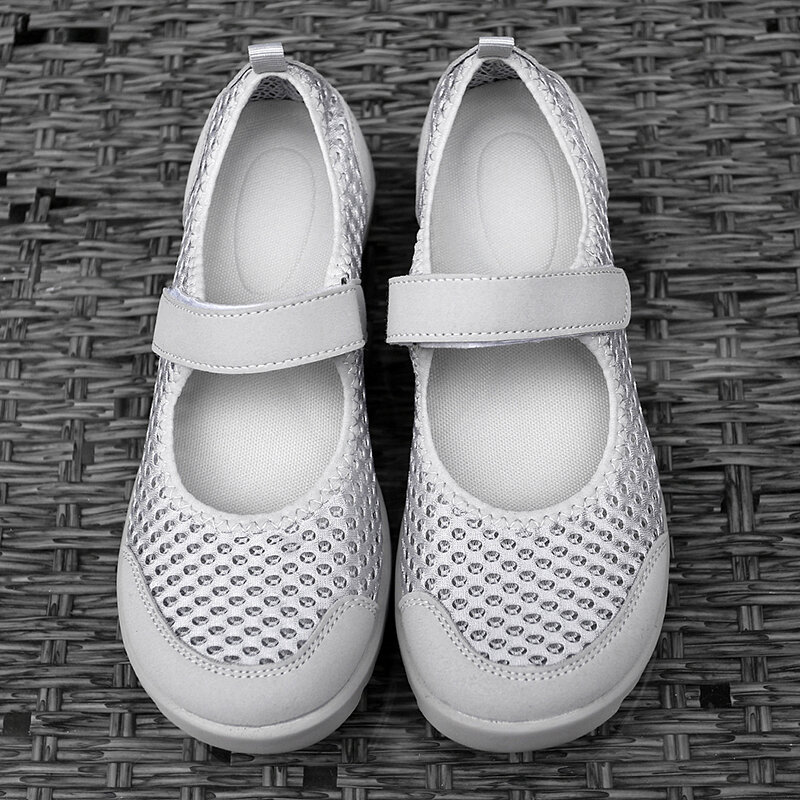 STRONGSHEN-통기성 메쉬 미끄럼 방지 내마모성 신발 여성용, 편안한 패션, 어머니 신발, 노인 신발