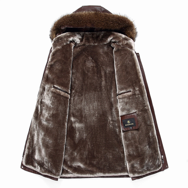 Jaket Musim Dingin Bulu Asli Panjang Mewah Tebal Kebesaran Jaket Kulit Domba untuk Pria M-5XL Pakaian Pria Mantel Alami Kulit Domba Asli