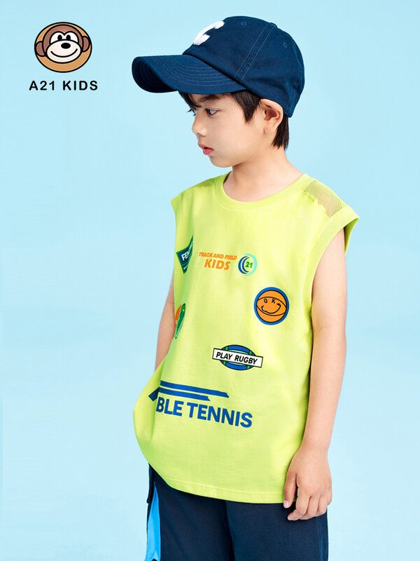 A21 Boy Casual Vest 2022 Summer New Fashion lavorato a maglia allentato girocollo senza maniche t-shirt Fun Cartoon Printing top per bambini