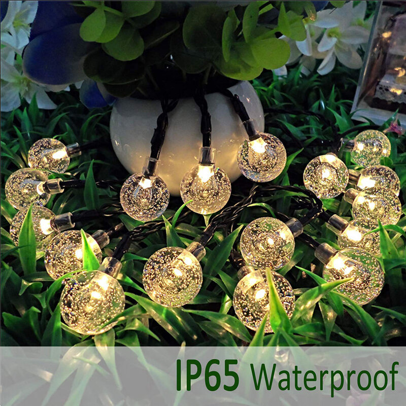 50 leds 10m luz solar à prova dwaterproof água bola de cristal poupança energia proteção ambiental cordas lâmpadas fadas para o natal