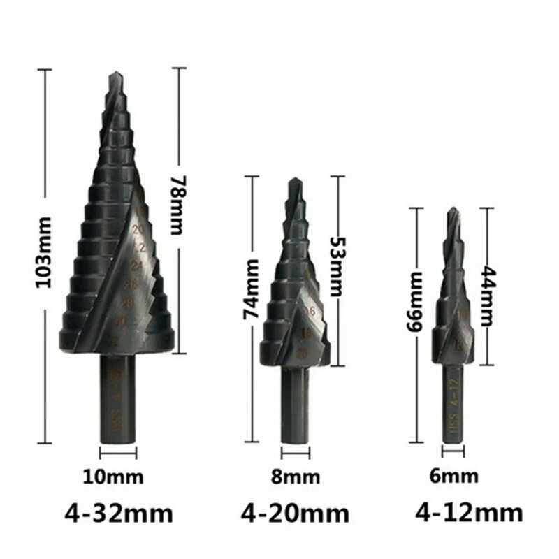 Forets à métaux HSS 4-12/20/32mm, jeu de forets à cône étagé en Cobalt, revêtu de nitrure, pour le bois et le métal, foret à rainure en spirale