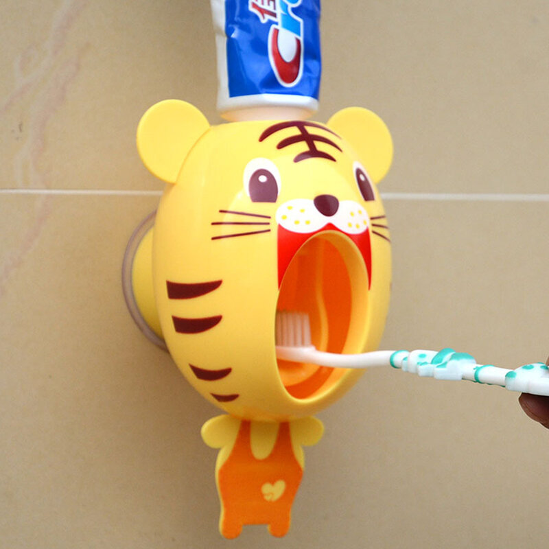 Children Funny Cartoon Toothbrush Holder Bathroom Strong Suction Sucker Automatic Holder Practical Style Household Dispenser
