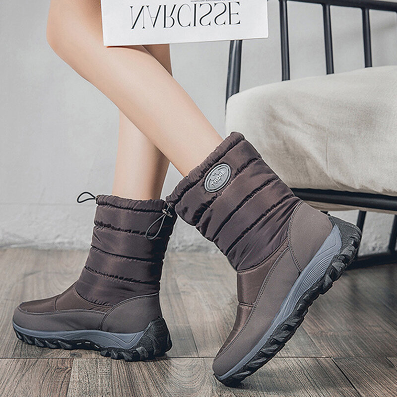 Botas de nieve impermeables para Mujer, zapatos de plataforma con cremallera, de felpa, cómodos, para invierno