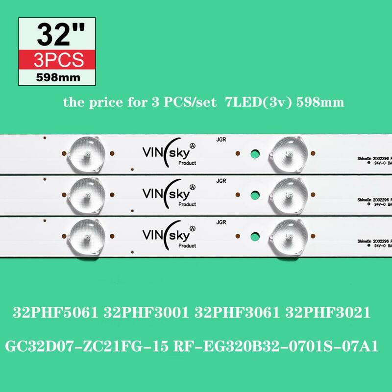 새로운 3 개/몫 7LED LED 백라이트 스트립 32PHF5061 32PHF3001 32PHF3061 32PHF3021 GC32D07-ZC21FG-15 RF-EG320B32-0701S-07A1