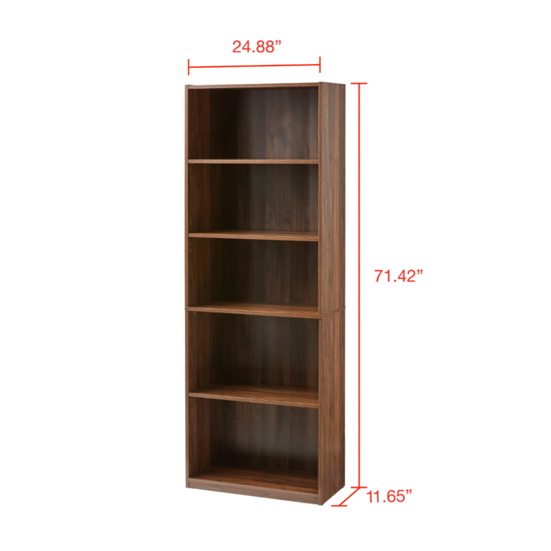 5-prateleira estante com prateleiras ajustáveis, canyon walnut armazenamento prateleira livro prateleiras prateleira mobiliário