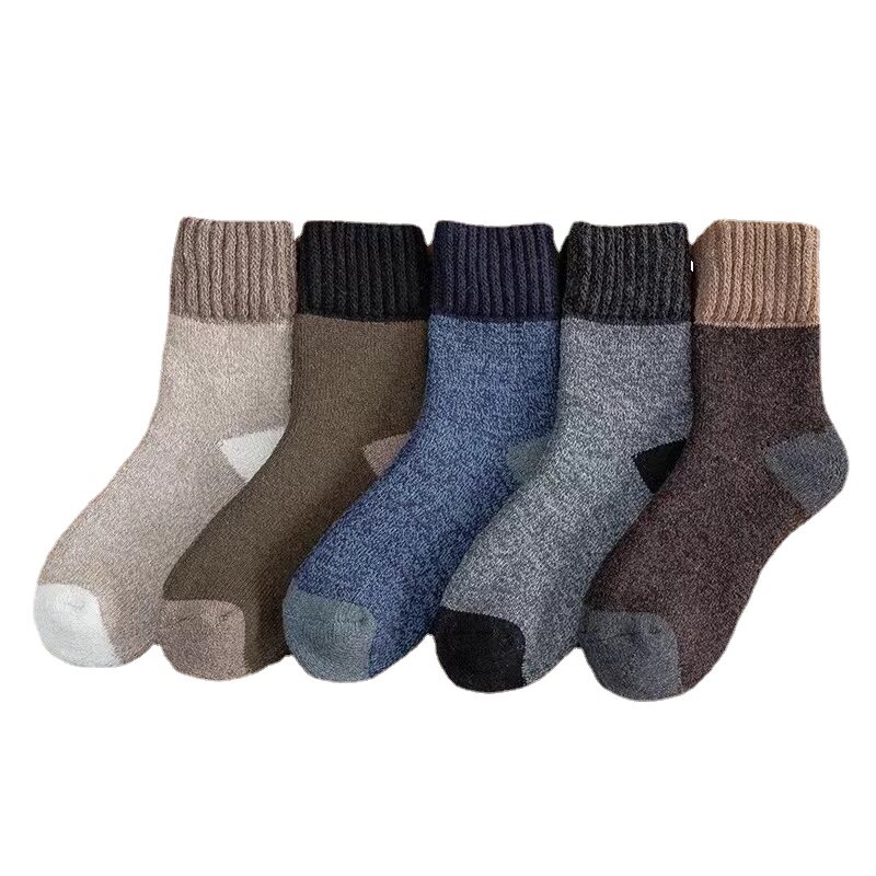 5 pares/lotwinter meias de lã super grossas meias sólidas quentes costura cor retro meias de neve de alta qualidade para presentes masculinos