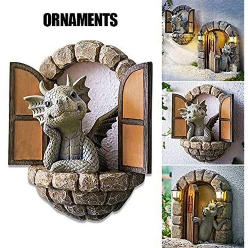 Estatua de dinosaurio para jardín, escultura artística de pared de resina para el hogar, adornos de decoración al aire libre
