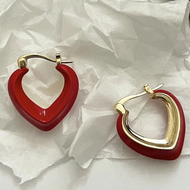 Para meninas doce vermelho coração-em forma de pingente brincos coreano moda jóias festa de ano novo acessórios elegantes para a mulher em 2022