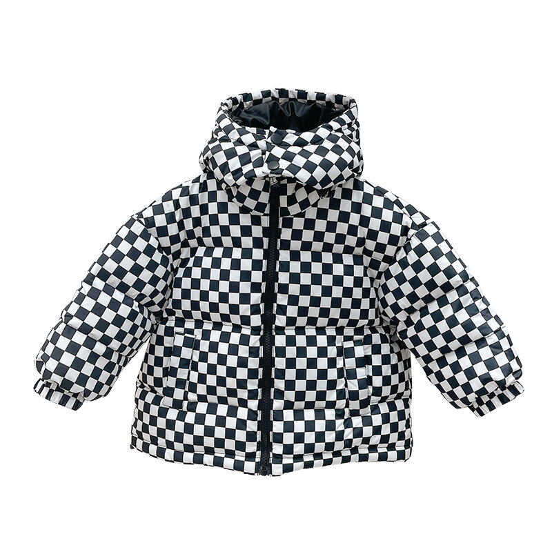 Зимняя стильная теплая пуховая куртка в клетку для мальчиков и девочек Женская теплая пуховая куртка