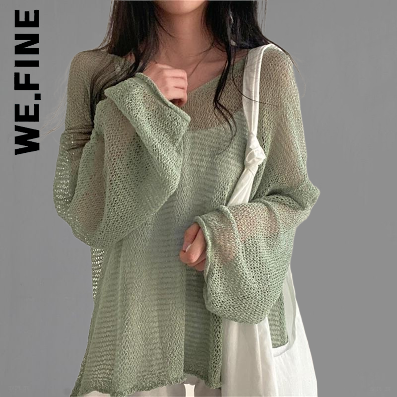 We.Fine Women Sweater Knitted New Sexy Jumper Pullover Women's Sweaters 2022 Vintage Soft Knit Sweater Korean Sweet Female