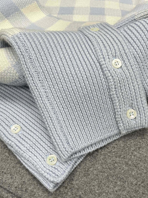 TB THOM Men's Knitted Sweaters New Design Cotton Soft Crewneck Sweatshirts Fashion Brand Autumn Spring Men Women Plaid Sweater