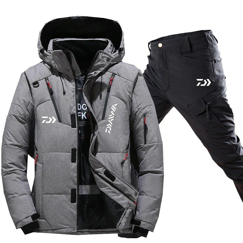 Daiwa-traje de pesca de invierno para exteriores, chaqueta deportiva con múltiples bolsillos, transpirable, de camuflaje, con capucha