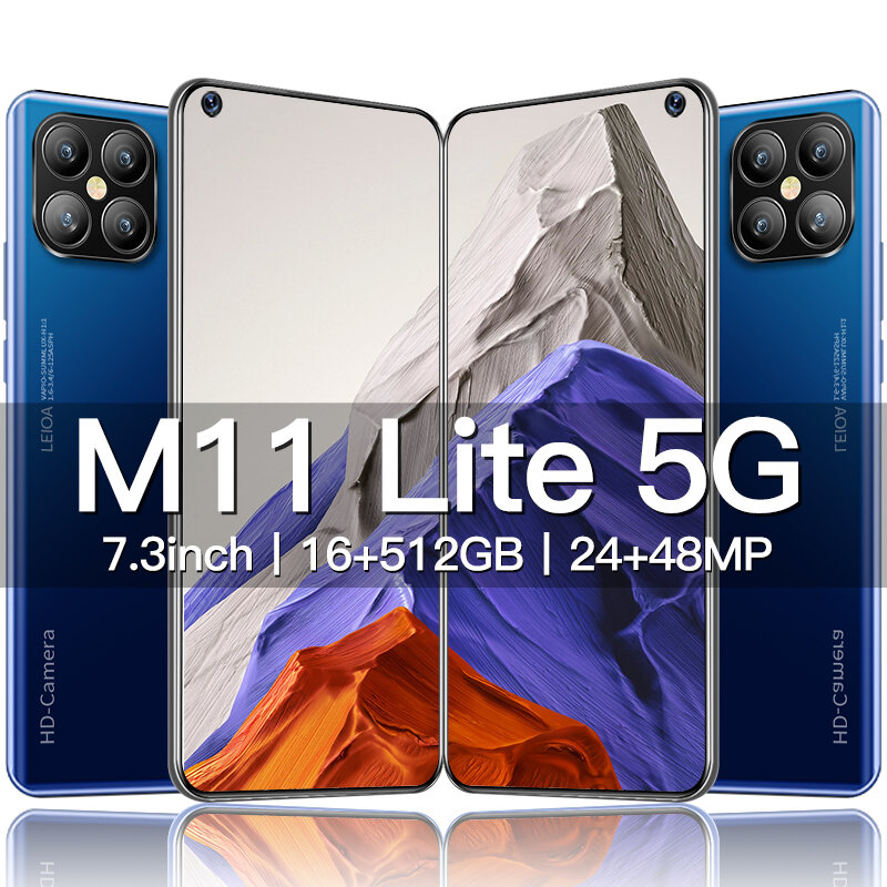 2022 새로운 M11 라이트 스마트 폰 글로벌 버전 안드로이드 10 휴대 전화 16GB + 512GB 5G 네트워크 핸드폰 16 + 32 백만마력 6800mAh 스마트 폰