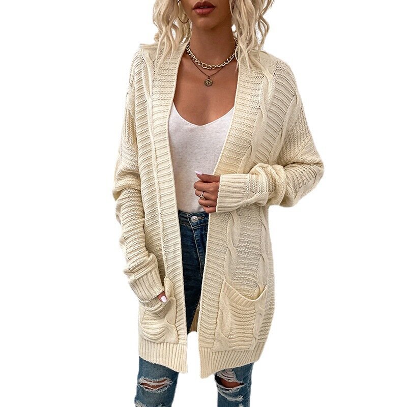 2022 jesień i zima kobiet nowy skręt Cardigan sweter damska średniej długości lina kręcona sweter