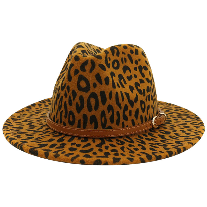 Kapelusze Fedora dla kobiet wzór w cętki szerokie rondo Jazz cylinder dla mężczyzn Vintage Panama pas kapelusze filcowe jesień Winte Sombreros De Mujer