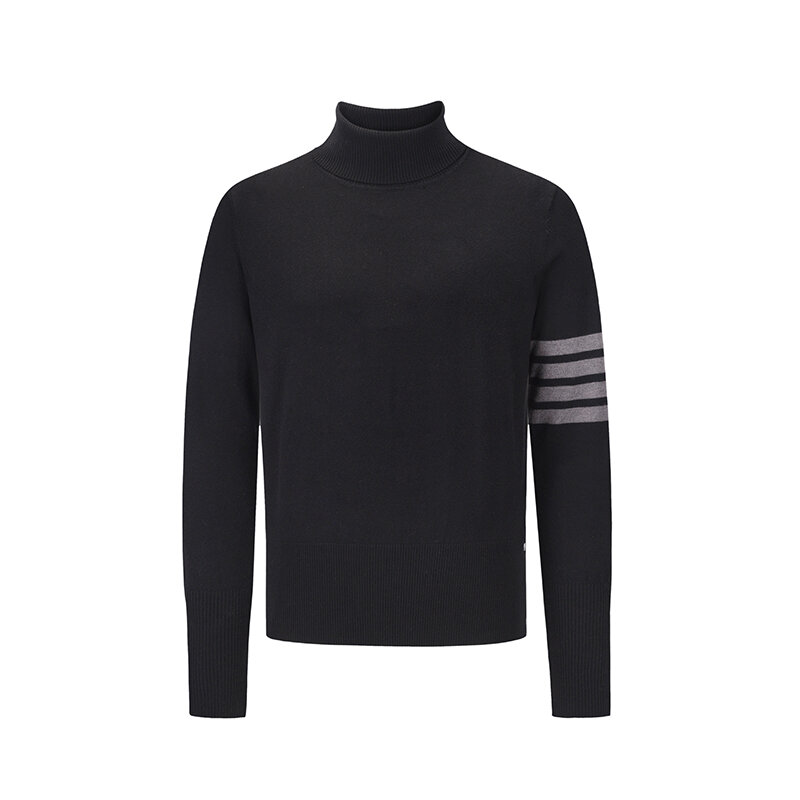 TB thom-男性用の黒のタートルネックセーター,豪華なブランドの衣服,グレーとストライプ,タートルネック,原宿,韓国のデザイナーセーター
