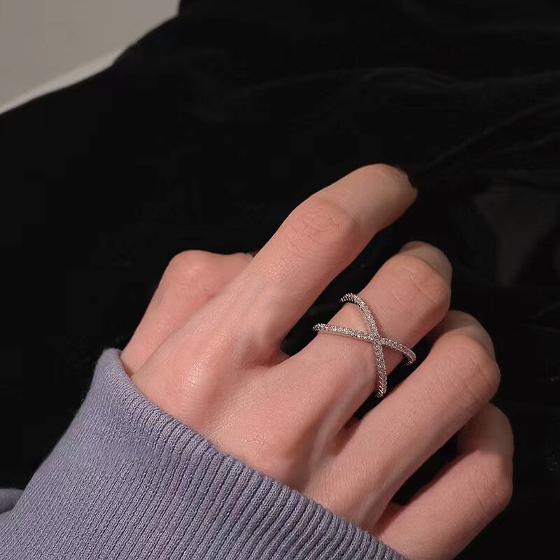 스파클링 크로스 925 스털링 실버 시뮬레이션 다이아몬드 반지 칵테일 결혼 반지 여성 주얼리