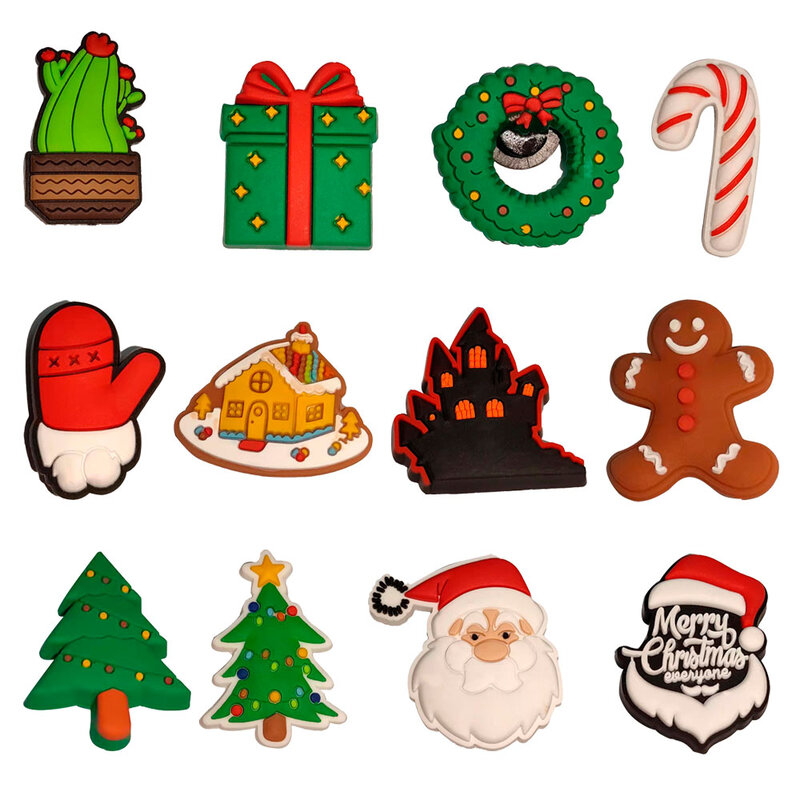 1 piezas de Papá Noel, árbol de Navidad, dijes de zapatos de hombre de jengibre, accesorios de Croc Jibz, hebilla, caja de decoración de pulsera DIY, regalos