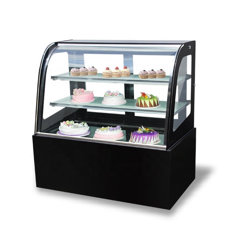 Refrigerador de aire comercial curvo para mantenimiento fresco, vitrina de exhibición de helados y pasteles refrigerados