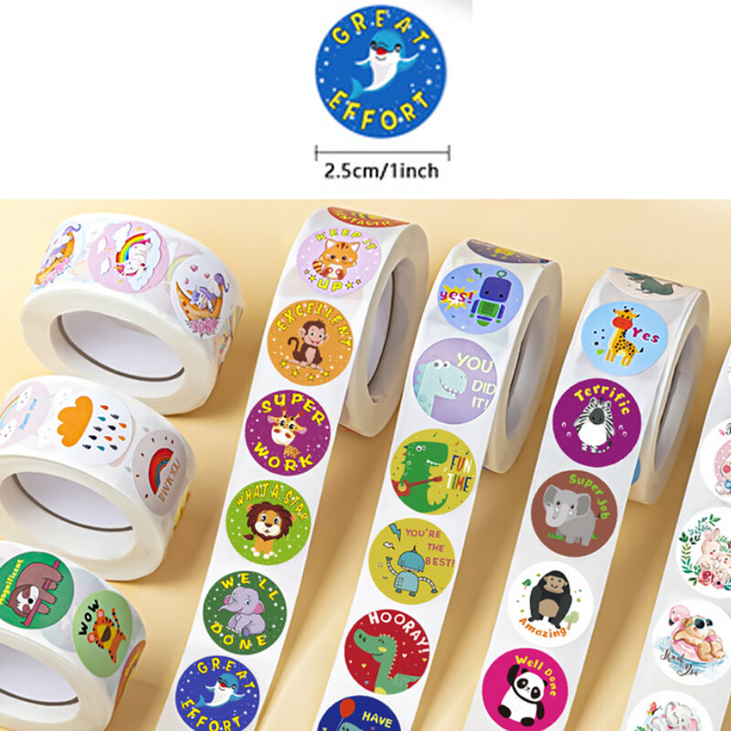50-500 Stuks 1Inch Leuke Dieren Beloning Stickers Voor Leraar Studenten Aanmoediging Woorden Sticker Kids Motivatie Cartoon Stickers
