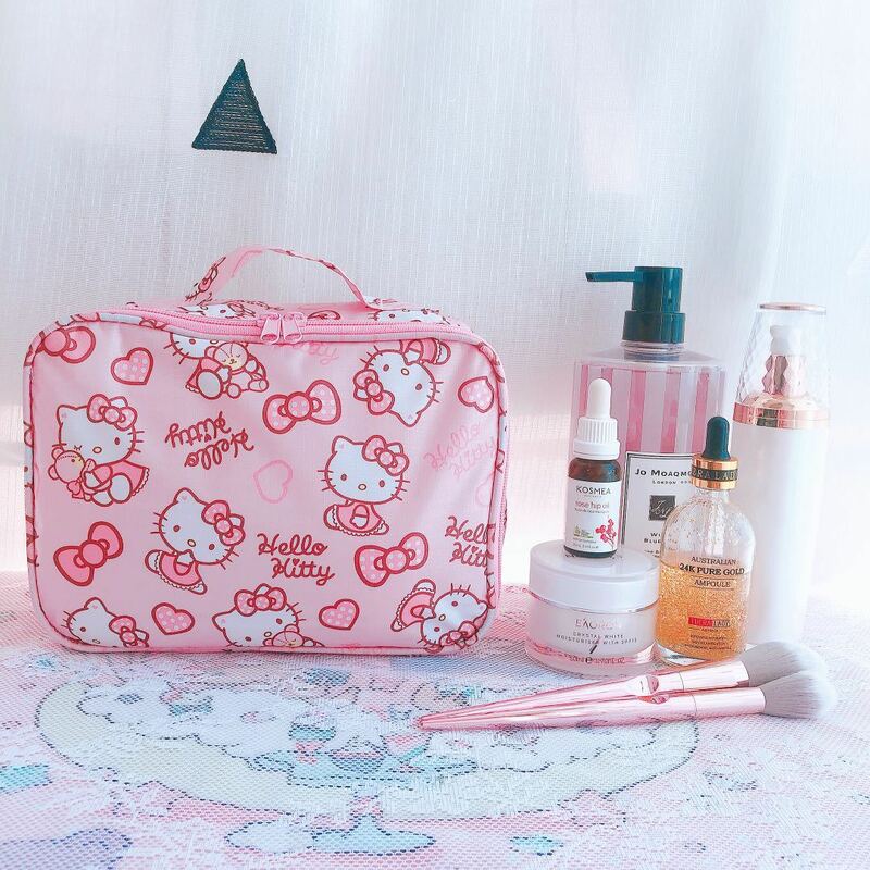 Sanrio-neceser Kawaii Hello Kitty para mujer, bolsa de cosméticos impermeable con dibujos animados, neceser de viaje, organizador, estuche de belleza