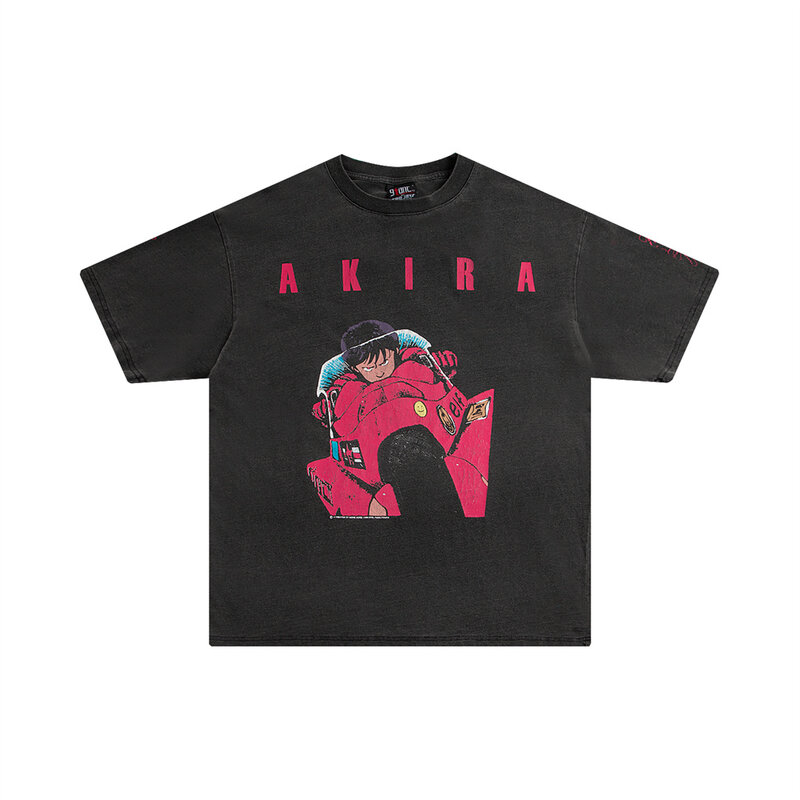 Винтажная промытая уличная одежда Akira с анимацией, повседневные свободные мужские футболки с коротким рукавом в стиле хип-хоп, большие разм...