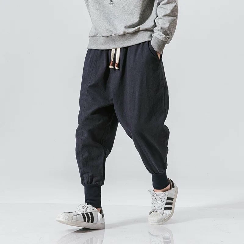 MrGB 2023 chiński styl mężczyźni bawełniana pościel Harem spodnie Streetwear człowiek dorywczo biegaczy Harajuku elastyczny pas mężczyzna ponadgabarytowych spodni
