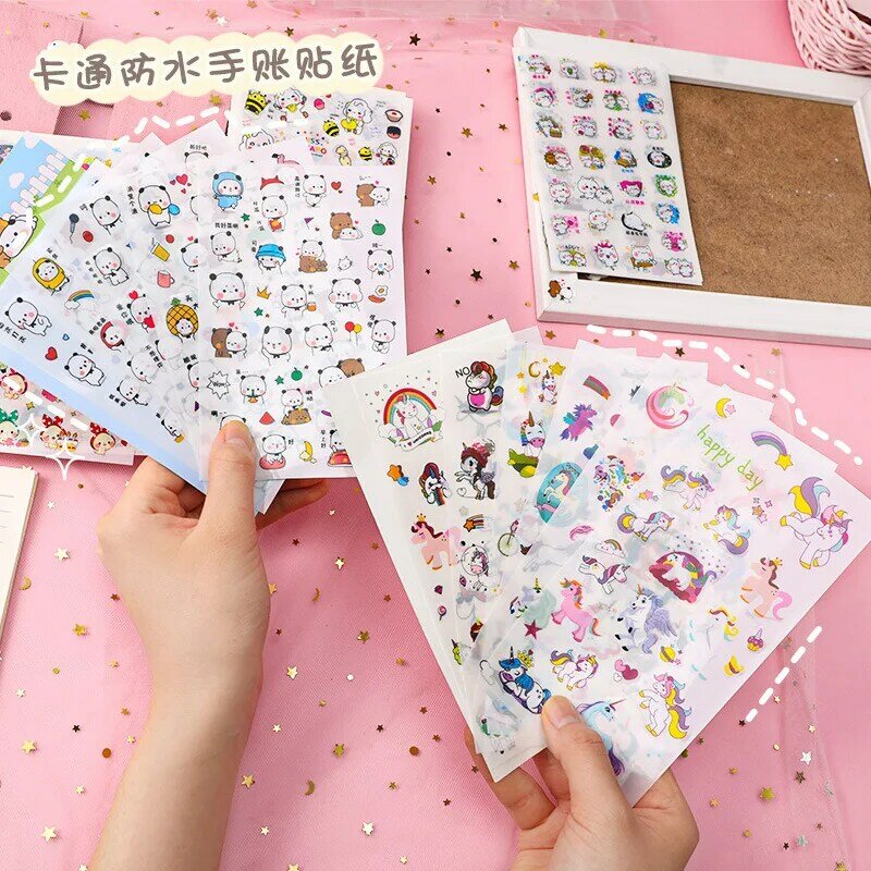6 folhas/lote kawaii anime-gato-unicórnios adesivos para crianças decorativo masking scrapbooking adesivo escola artigos de papelaria suprimentos
